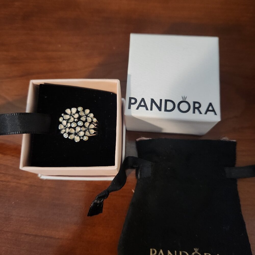 Pandora Enamel and Pearl Cherry Blossom ring